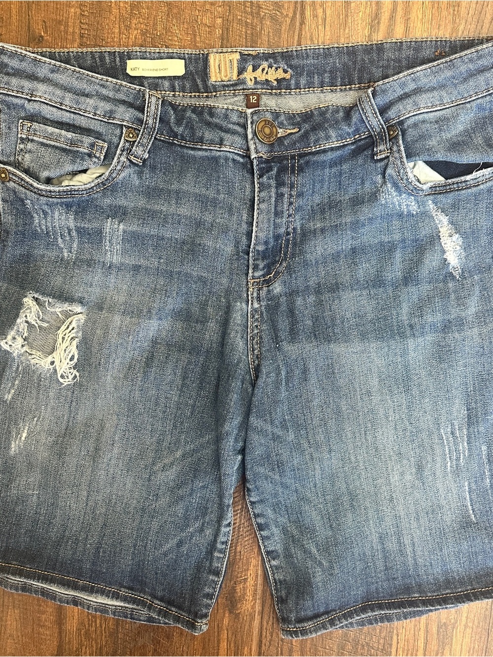 Kut From The Kloth Katy Boyfriend Shorts Womens 12 Distressed Denim Stretch